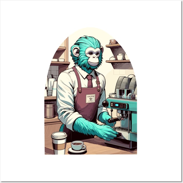 70s monkey barista making a coffee Wall Art by TimeWarpWildlife